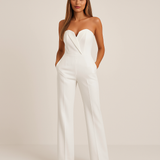 Madison | V-Ausschnitt Weites Bein Jumpsuit – Weiß