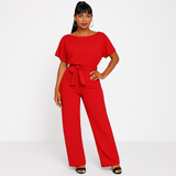 Natalie | Kurzarm Weites Bein Jumpsuit – Rot