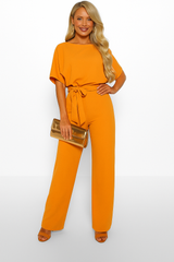 Natalie | Kurzarm Weites Bein Jumpsuit – Orange