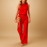 Sofia | Rundhals Weites Bein Jumpsuit – Rot