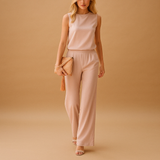 Sofia | Rundhals Weites Bein Jumpsuit – Rosa