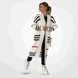 Damen Cardigan mit Streifenmuster | Lang – Weiß