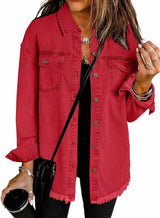 Klassische Damen Jeansjacke für jeden Tag – Rot