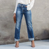 Hochtaillierte Slim Fit Damenjeans für Frühling/Sommer - Vielseitiges Design in Blau – Blau