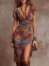 Eleanora - Gerafftes Wickelkleid – Rostrot