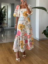 CAMILLE – ELEGANTES BLOOM PUFF-SLEEVE KLEID – Mehrfarbig