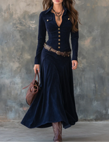 Robie™ – Elegantes Maxikleid mit luxuriöser Wildlederoptik, inklusive Gürtel – Blau