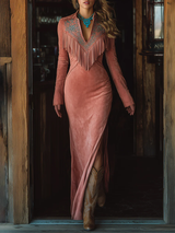 Fleur™ - Vintage Western Maxi-Kleid – Rosa