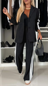 Trendiges Damen Trainingsanzug Set mit Blazer & Hose – Komfort & Stil – Schwarz