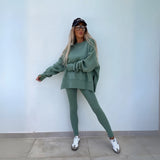 YACHI™ - Entspanntes Sweatshirt mit langen Ärmeln und Hosenensemble – Grün