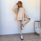 YACHI™ - Entspanntes Sweatshirt mit langen Ärmeln und Hosenensemble – Aprikose