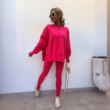 YACHI™ - Entspanntes Sweatshirt mit langen Ärmeln und Hosenensemble – Rot