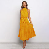 Paula - Elegantes Tupfenkleid mit Neckholder-Ausschnitt – Gelb