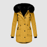 Winterjacke Damen Gefüttert Mit Kapuze | Reißverschluss Jacke Mit Taschen – Gelb