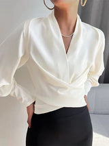 Trendy Damenbluse mit V-Ausschnitt - Elena – Weiß