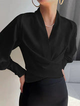 Trendy Damenbluse mit V-Ausschnitt - Elena – Schwarz