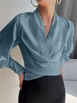 Trendy Damenbluse mit V-Ausschnitt - Elena – Blau