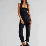 Sommer-Jeanslatzhose für Damen - Bequem und Vielseitig – Schwarz