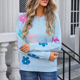 Aislin | Lässiger Blumengehäkelter Pullover – Himmelblau