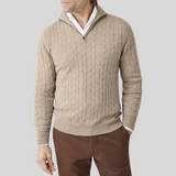 Hochwertiger kaschmir-herrenpullover mit reißverschluss – Beige