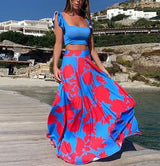 Damen Zweiteiler Bedruckt Maxi Sommerkleid – Rot