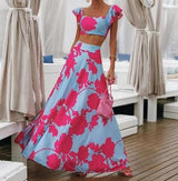Damen Zweiteiler Bedruckt Maxi Sommerkleid – Rosa