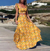 Damen Zweiteiler Bedruckt Maxi Sommerkleid – Gelb