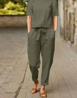Libelle | Damen Moderne Hose und Oberteil Set | Zweiteilig – Armeegrün