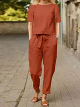 Libelle | Damen Moderne Hose und Oberteil Set | Zweiteilig – Orange