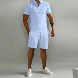 Milan - Polo mit Zip und Shorts-Set – Hellblau