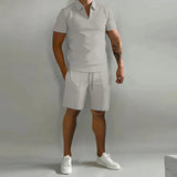 Milan - Polo mit Zip und Shorts-Set – Grau