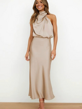 Rosemary | Neckholder Abendkleid – Beige