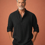 Lässiges Herren Henley-Shirt mit Knopfleiste für Herren | Tijn – Schwarz