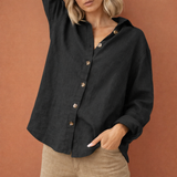 Leinenlook-Bluse mit Knopfverschluss für Damen | Esmée – Schwarz