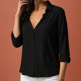 Satin Damenbluse mit Kragen und Knopfleiste | Danira – Schwarz