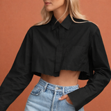 Gekürzte Bluse mit rohem Saum und weiten Ärmeln für Damen | Feline – Schwarz