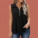 Ärmelloses Poloshirt mit Reißverschluss für Damen | Elinora – Schwarz
