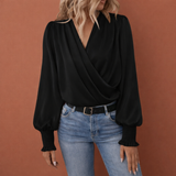 Wickelbluse mit V-Ausschnitt für Damen | Rianne – Schwarz