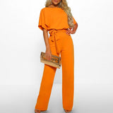 Quirina | Damen Wide Leg Jumpsuit Gürtel Kurzarm – Overall Weites Bein 2026 – Gelb