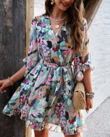 Damenkleid aus Chiffon in A-Linie mit Blumenmuster – Sommerstil – Gemüse