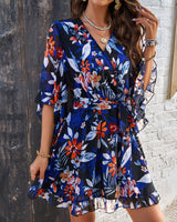 Damenkleid aus Chiffon in A-Linie mit Blumenmuster – Sommerstil – Schwarz