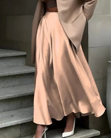A-Linien Rock lang | Maxi Rock mit hoher Taille – Khaki