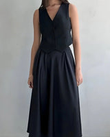 A-Linien Rock lang | Maxi Rock mit hoher Taille – Schwarz