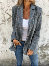 Violet | Stilvolle Karo-blazer für Damen – Grau/Azul