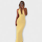Elegantes Rückenfreies Abendkleid mit Halterdesign – Gelb