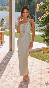 Damen Elegantes One-Shoulder Maxikleid für festliche Anlässe und Alltag – Hellgrün