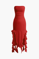 Sofia | Elegantes Bandeau-Maxikleid mit Volant-Details – Zeitlose Raffinesse – Rot