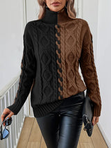 Leovia – Eleganter Gestreifter Pullover Mit Hohem Kragen – Kaffee