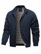 Charith - Lässige Langarm Jacke Mit Reißverschluss – Marineblau