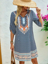 Zariah – Charmantes Boho-Print-Tunikakleid mit V-Ausschnitt – Blau